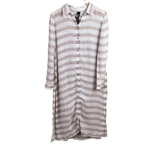 Black Label By Chico Linen Beige Vertical Stripe Button Front Tunic Dress 2